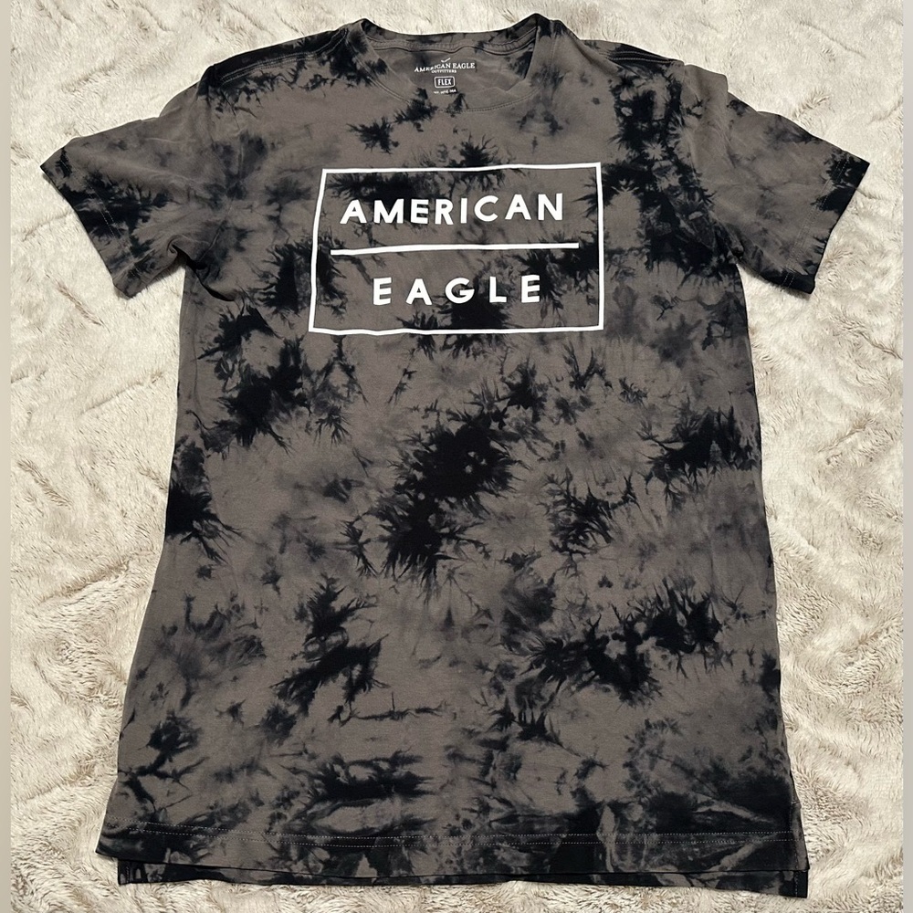American Eagle Outfitters Black and Gray Tie Dye Graphic Tee Size MT - Picture 1 of 8